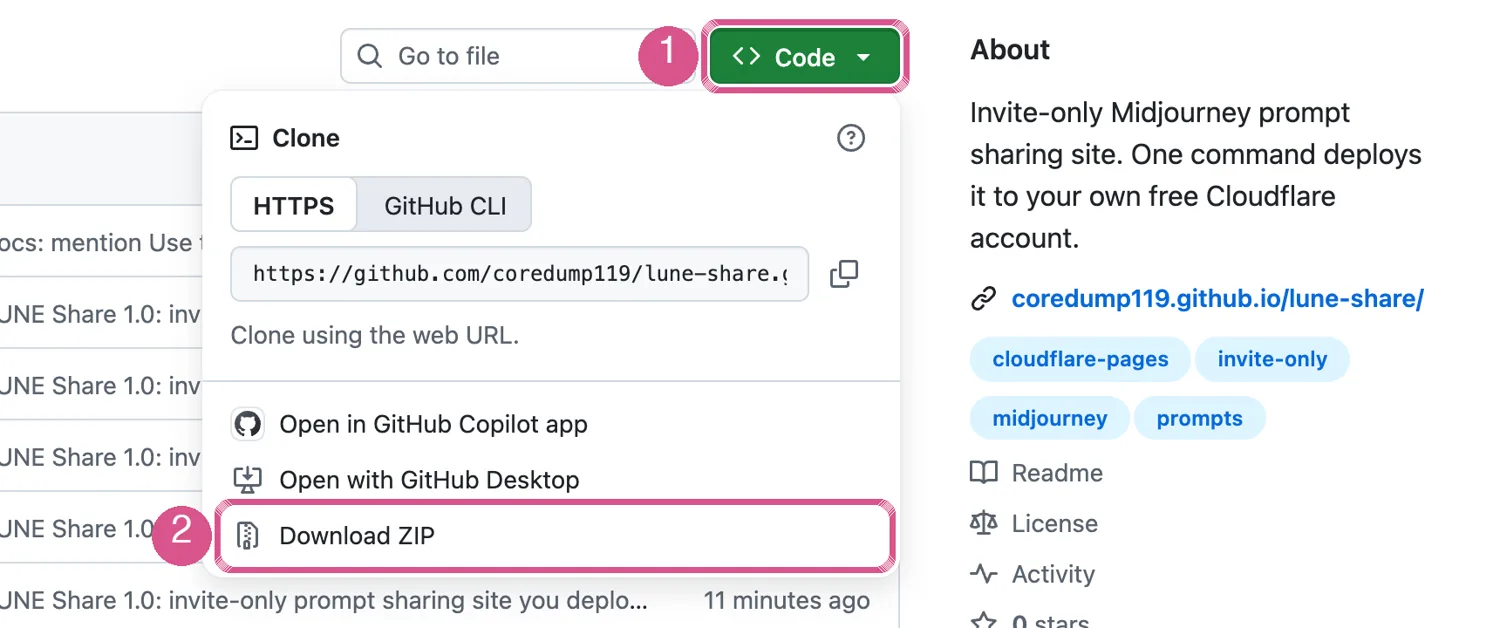 GitHub 页面上先点 Code 再点 Download ZIP